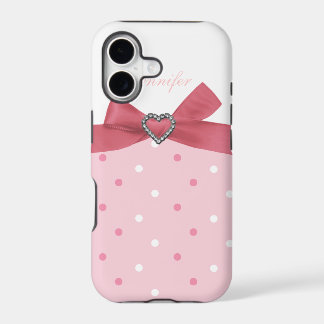 Roze strik met juweelprint polka stip iPhone hoesj