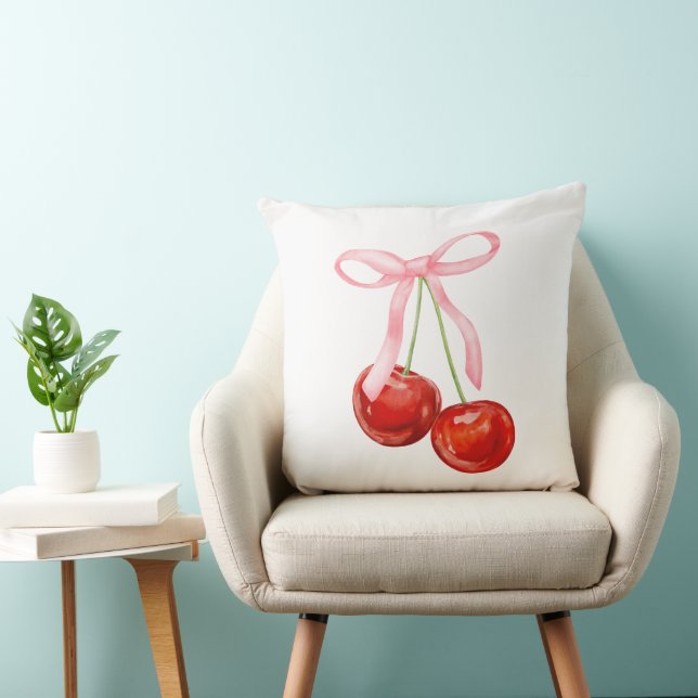 Roze strik met kers  kussen (Stoel)