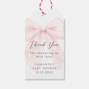 Roze Strik Moderne Baby Shower Meisje Cadeaulabel