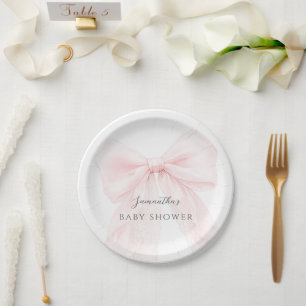 Roze Strik Moderne Baby Shower Meisje Papieren Bordje