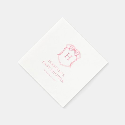 Roze strik monogram borstkam Baby shower Servet (Hoek)