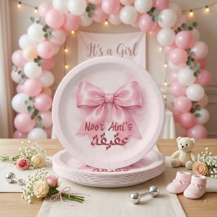 roze strik muslim baby girl aqeeqah papieren bordje