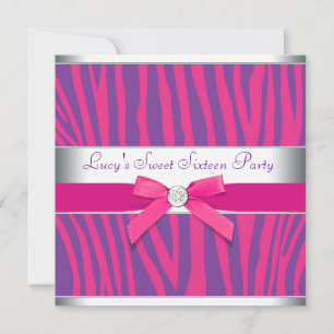 Roze Strik Paarse Zebra Sweet 16 Feest Kaart