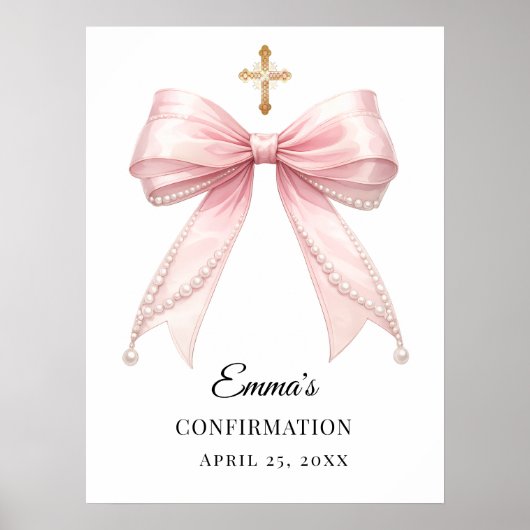 Roze strik parels Bevestiging welkom Poster (Voorkant)
