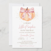 Roze Strik Pompoen Baby Shower Kaart (Voorkant)