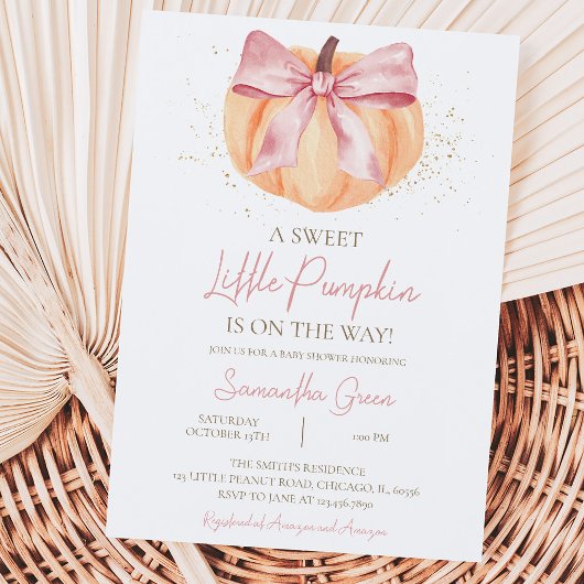 Roze Strik Pompoen Baby Shower Kaart