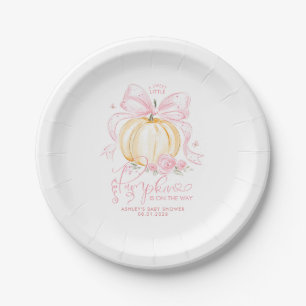 Roze Strik Pompoen Elegante Herfst Meisje Baby Sho Papieren Bordje