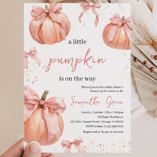 Roze Strik Pompoen Meisje Baby Shower Kaart