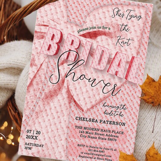 Roze Strik Retro Bruiloftsfeest Script Kaart