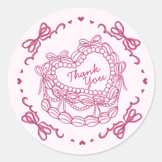 Roze Strik Retro Hart Coquette Cake Bedankt Ronde Sticker
