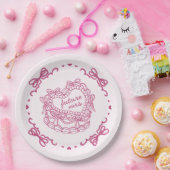 Roze Strik Retro Hart Coquette Cake Bruidsdouche Papieren Bordje (Feest)