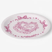 Roze Strik Retro Hart Coquette Cake Bruidsdouche Papieren Bordje (Gekanteld)