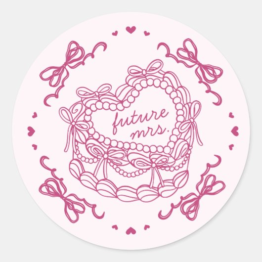 Roze Strik Retro Hart Coquette Cake Bruidsdouche Ronde Sticker (Voorkant)