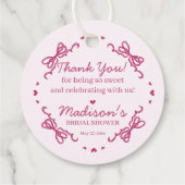 Roze Strik Retro Hart Coquette Cake Bruidsmeisjes  Bedankjes Labels (Achterkant)