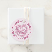 Roze Strik Retro Hart Coquette Cake Bruidsmeisjes  Bedankjes Labels (In situ)
