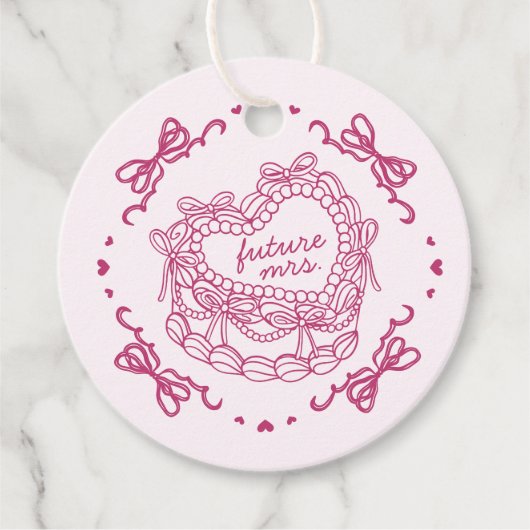 Roze Strik Retro Hart Coquette Cake Bruidsmeisjes  Bedankjes Labels (Voorkant)