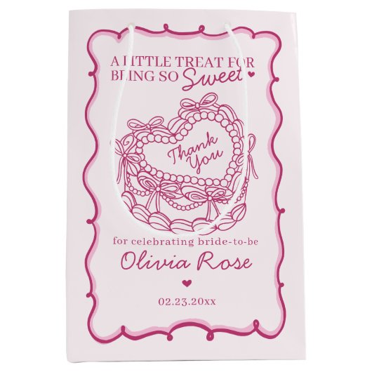 Roze Strik Retro Hart Coquette Cake Bruidsmeisjesf Medium Cadeauzakje (Voorkant)
