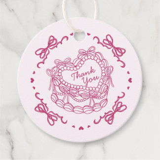 Roze Strik Retro Hart Coquette Taart Verjaardag Bedankjes Labels