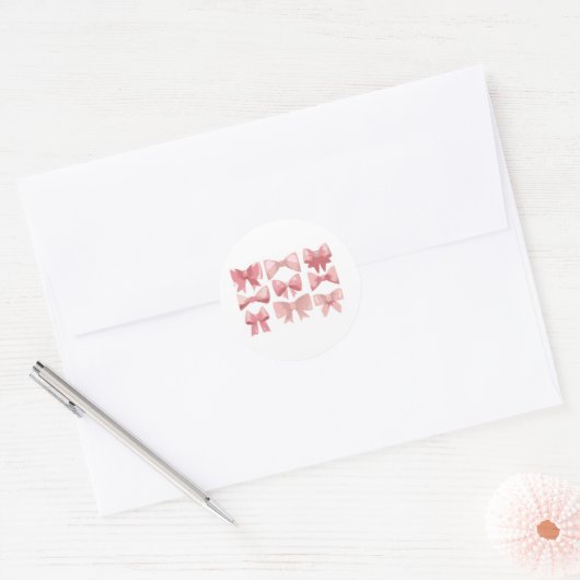 roze strik ronde sticker (Envelop)