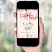 Roze strik roombloemen meisje Doop Kaart