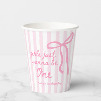 Roze Strik Roze Boog 1e Verjaardag Meisjes Willen Papieren Bekers