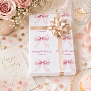 Roze strik roze crèmekleurig meisje cadeaupapier