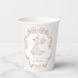 Roze Strik Roze Gans Meisje 1e Verjaardag Papieren Bekers