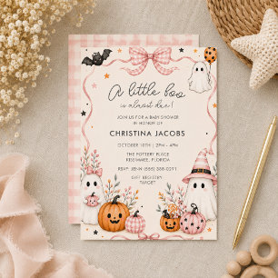 Roze Strik Roze Geest Oktober Halloween Baby Showe Kaart