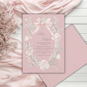 Roze Strik Roze Groene Vintage Trouw Kaart