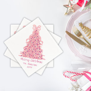 Roze Strik Roze Kerstboom Servet