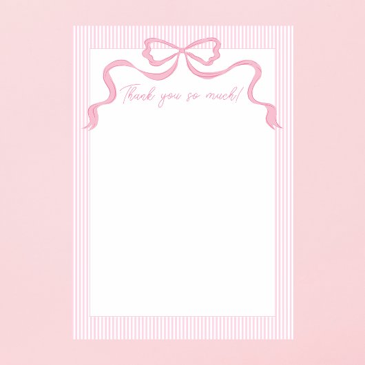 Roze strik, roze & wit lint bedankkaart