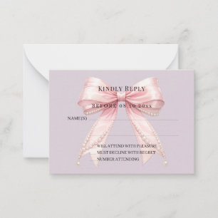 Roze strik stoffig lavendel reactie RSVP Notitiekaartje