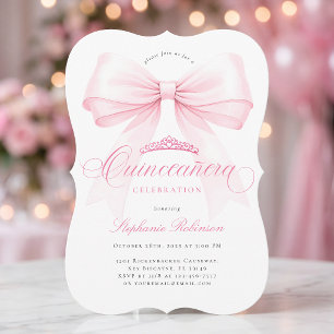 Roze Strik Tiara Quinceañera Uitnodiging