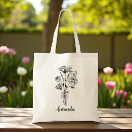 Roze strik van bloemen voor haar tote bag