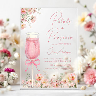 Roze Strik Verjaardagsbloemen & Prosecco Blush Bru Acryl Uitnodigingen