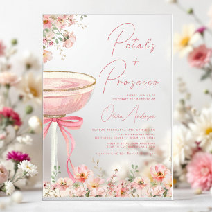 Roze Strik Verjaardagsbloemen & Prosecco Blush Bru Acryl Uitnodigingen