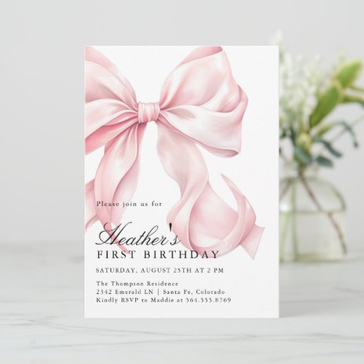 Roze Strik Verjaardagsfeest Coquette Strik Kaart (Staand voorkant)