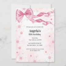Roze Strik Verjaardagsuitnodiging Meisjes