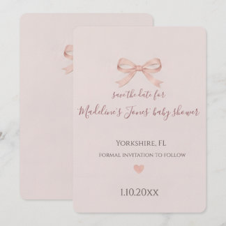 Roze Strik Verleidelijke Baby Shower Save the Date