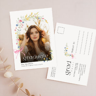 Roze strik wilde bloem foto diploma uitreiking fee briefkaart