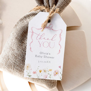 Roze strik wilde bloem whimsical Dank je Cadeaulabel
