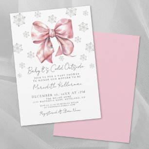 Roze Strik Winter Meisje Baby Shower Kaart