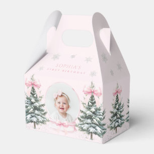 Roze Strik Winter ONEderland Eerste Verjaardag Bedankdoosjes