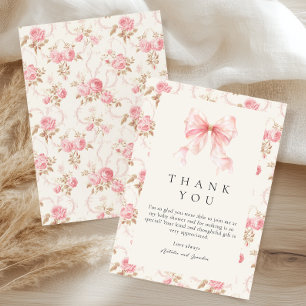 Roze Strik Woonstijl Bloemige Baby Shower Bedankka Kaart