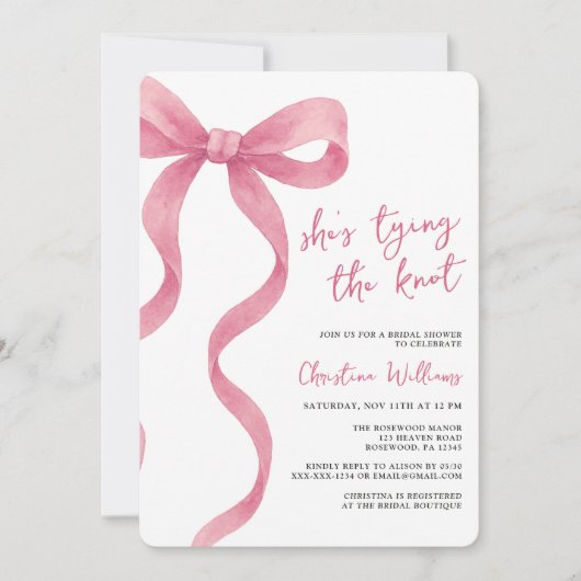 Roze strik Ze bindt het knoop Vrijgezellenfeest Kaart (Voorkant)