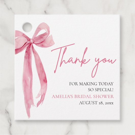 Roze Strik Ze Krijgt de Knoop Bruidsuitnodiging Bedankjes Labels (Voorkant)