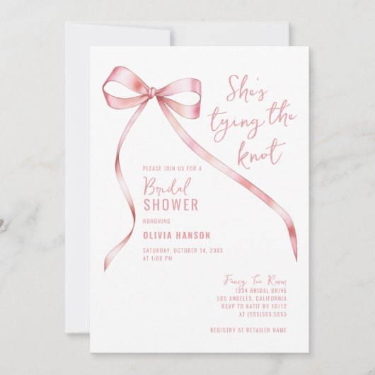 Roze Strik Zij Knoopt de Knoop Bruidsfeest Kaart (Voorkant)