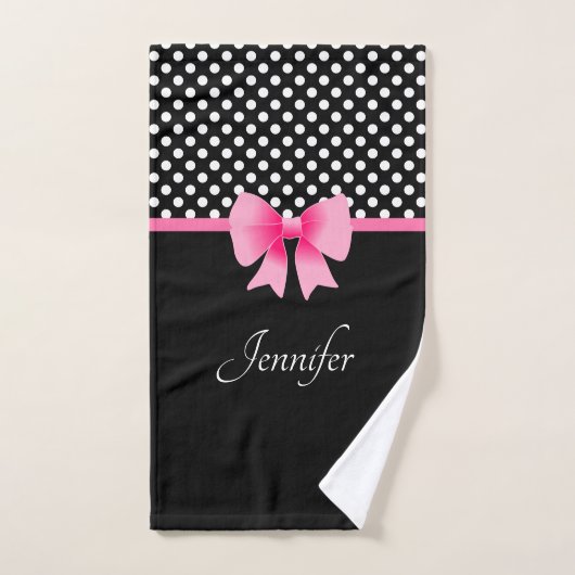 Roze strik zwart en wit Polka Dots Naam Bad Handdoek (Handdoek)