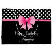 Roze strik zwart en wit Polka Dots Verjaardag Groot Cadeauzakje (Achterkant)