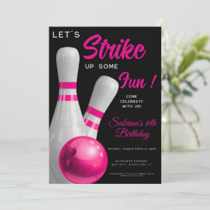 Roze Strike Up Een leuke meisjes bowling verjaarda Kaart